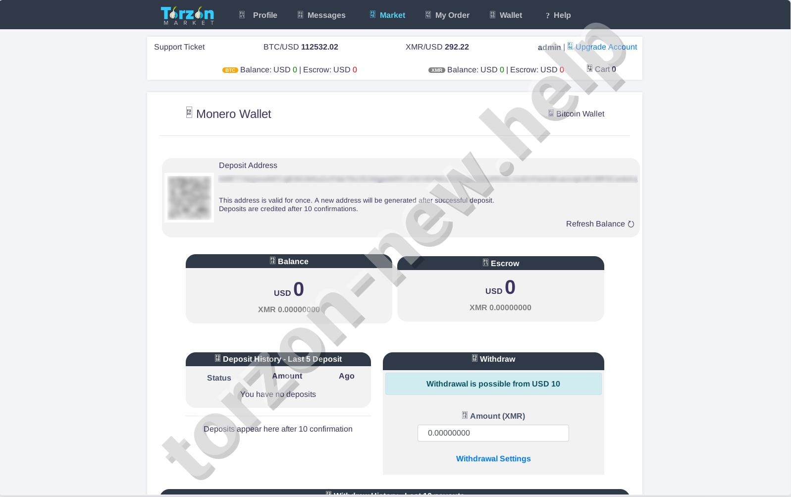 Torzon Market Monero Wallet Interface